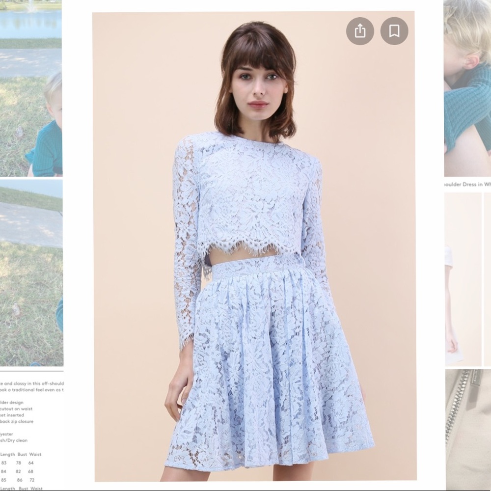 Chicwish Two piece skirt and long sleeve lace set